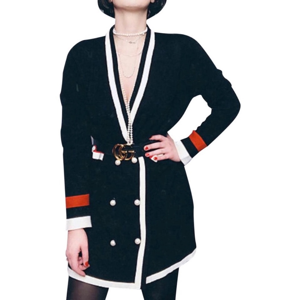 Zara Black Pearl Cardigan w contrast stripe - Picture 2 of 6